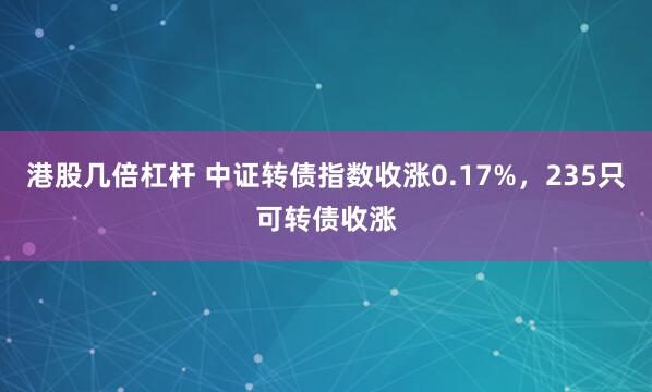 港股几倍杠杆 中证转债指数收涨0.17%，235只可转债收涨