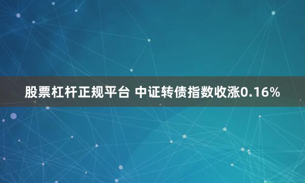 股票杠杆正规平台 中证转债指数收涨0.16%